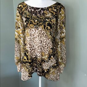 Alfani Baroque Print Top with Leopard Accents